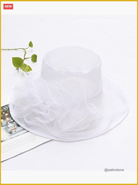 Organza Derby Church Fascinator Hat Women Wide Brim Tea Party Wedding main image 5